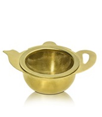 Tea Strainer Teapot w Tray Gold Platinized